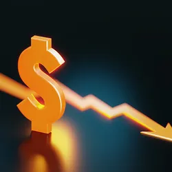 American dollar sign and arrow symbol sitting on black background, signifying a cheaper Illumina sequencing method for sequencing DNA.