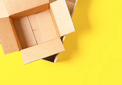 A top-down view of an open cardboard box