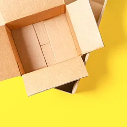 A top-down view of an open cardboard box