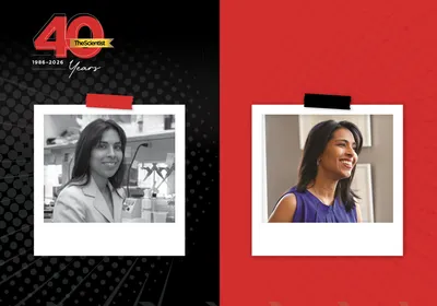 Sangeeta Bhatia smiles in a black and white photo on the left. On the right, she smiles wearing a dark blue top. TS 40th anniversary logo is visible on the top left corner.