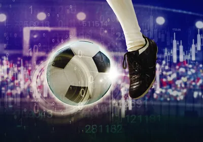 A soccer player kicks a soccer ball with statistics that can help predict the outcome behind them.