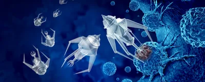 Conceptual illustration showing algae microrobots interacting with tumor cells, representing innovative bladder cancer treatment.