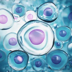Clear cells with a purple nucleus, representing synthetic SpudCells, are shown.