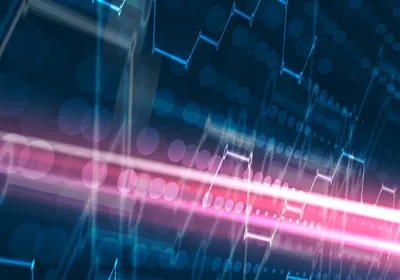 Abstract pink and blue technological image on a black background