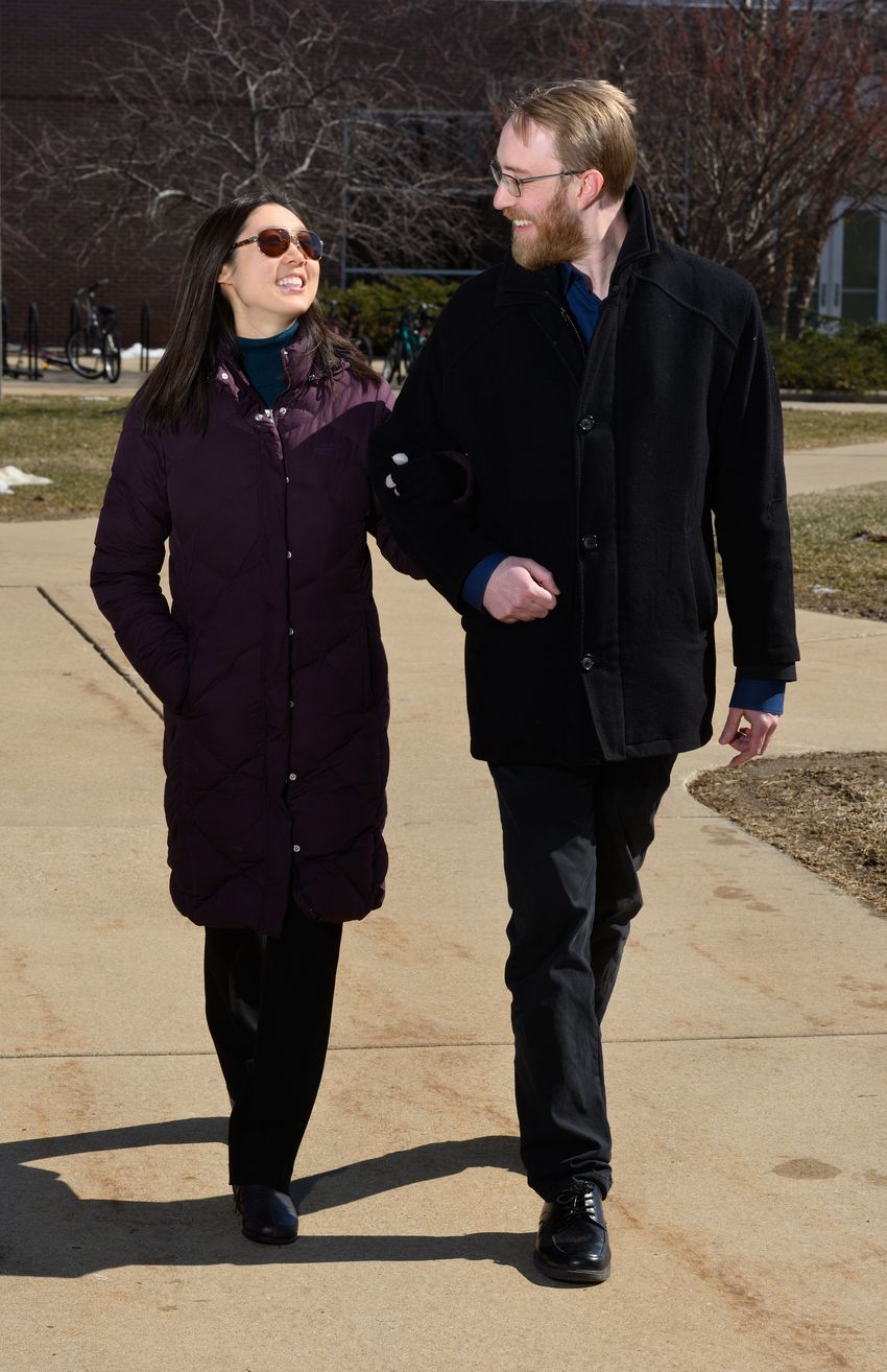 A photograph of Sophia and Richard Lunt walking together.
