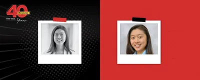 Sophia Lunt smiles in a black and white photo on the left. On the right, she smiles wearing a blue top and black blazer. TS 40th anniversary logo is visible on the top left corner.