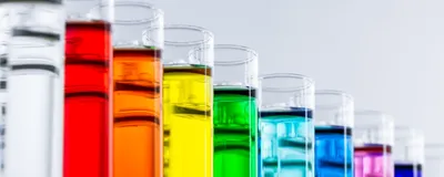 Test tubes with a range of colored solutions