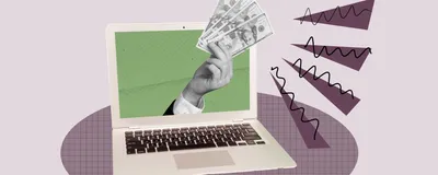 A hand holding $100 bills reaches out of a green-colored laptop screen, indicating a bribe.