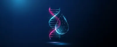 Abstract blue and purple DNA helix and dropletAlena Butusava