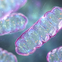 A 3D computer illustration of a mitochondrion