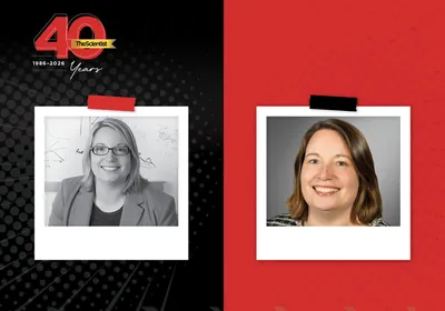 In the TS 40th anniversary template, Valerie Horsley’s then headshot is shown in black and white on the left, and her current headshot is shown on the right in color.