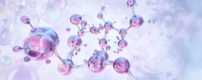 A molecule made up of clear-pinkish orbs is shown over a light background.
