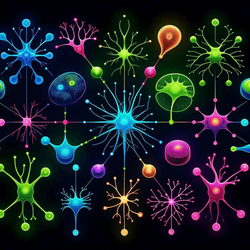 An illustration depicting different types of brain cells.