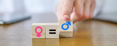 A finger moves blocks signifying symbols of female and male sexes.