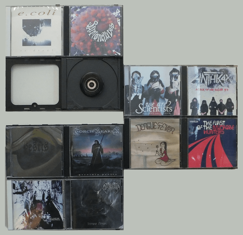 Image of microbiology-related music CDs. Image of microbiology-related music CDs.