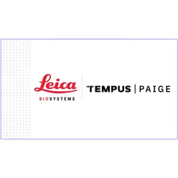 Leica Biosystems, Tempus, and Paige logos side by side, marking the addition of Paige digital pathology AI tools to the Aperio AI Store.