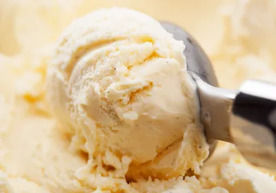 A scoop of vanilla ice cream.