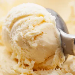 A scoop of vanilla ice cream.
