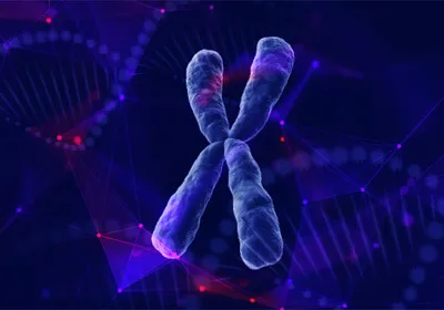 3D rendered chromatin with DNA helix in the background